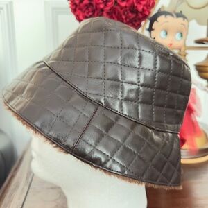 ✅NEW Quilted Faux Leather Brown Bucket Hat, Brown Brunette